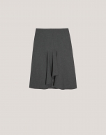 Grey double crepe skirt with ruffle in front