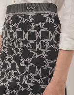 Black and grey knited stars jacquard midi-skirt 