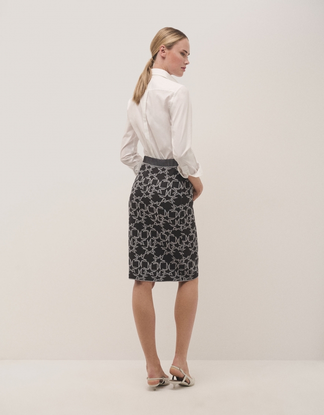 Falda midi jacquard punto estrellas negro y gris