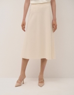 Beige crepe flare midi skirt