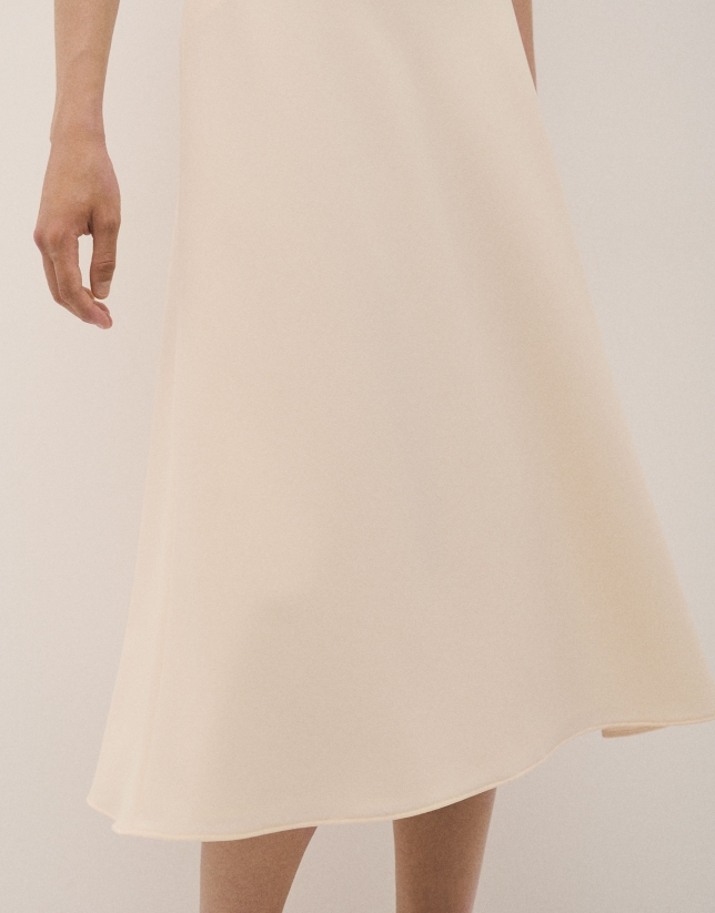 Beige crepe flare midi skirt