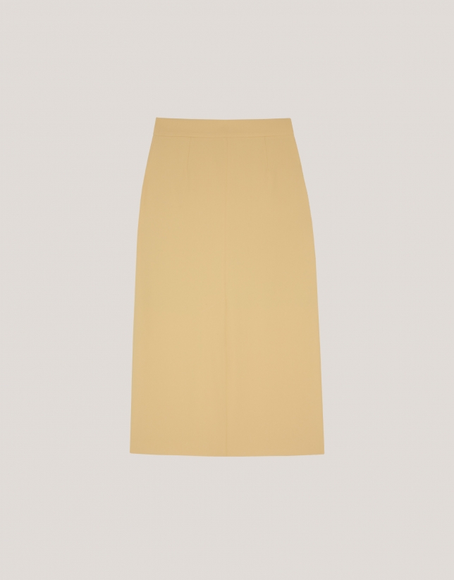 Mustard crepe pencil skirt