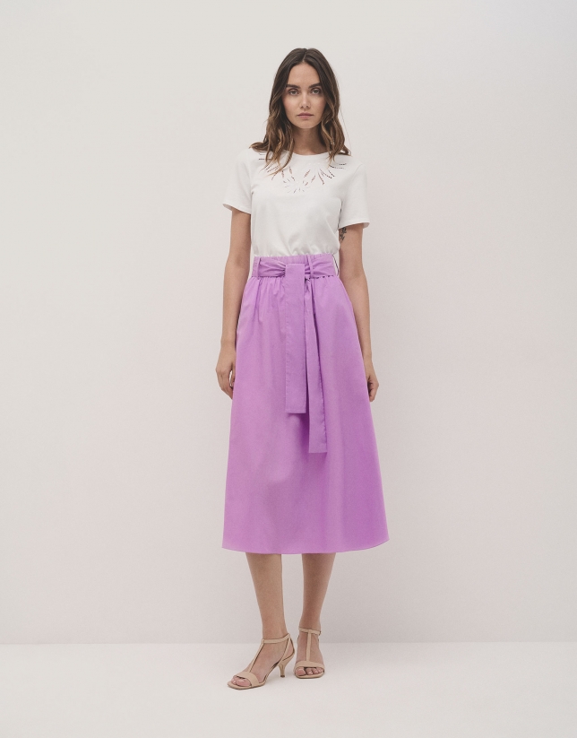 Pink cotton gathered midi skirt