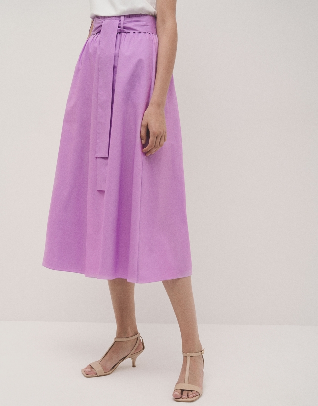 Pink cotton gathered midi skirt