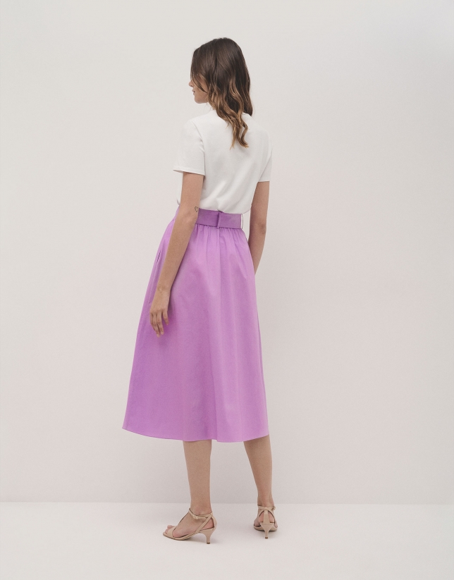 Pink cotton gathered midi skirt