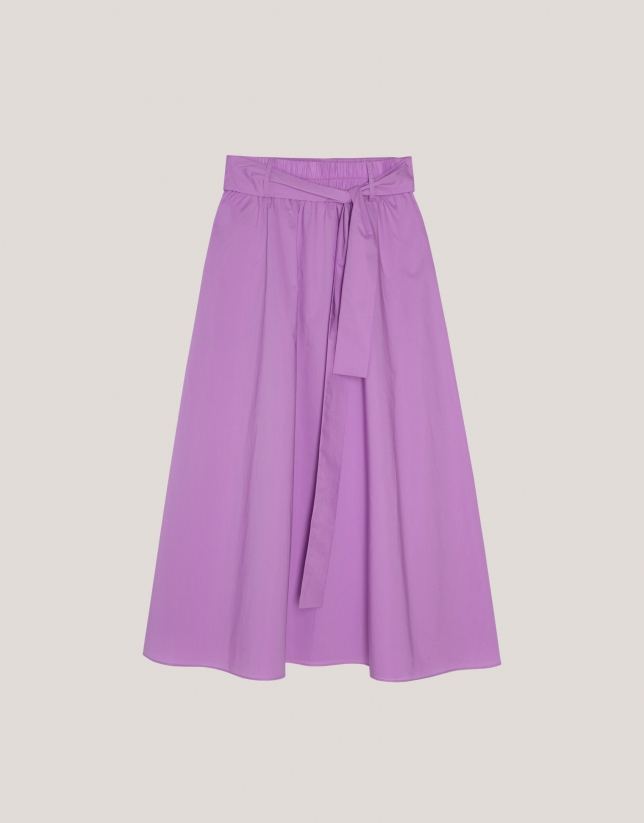 Pink cotton gathered midi skirt