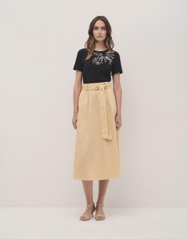 Mustard cotton gathered midi skirt