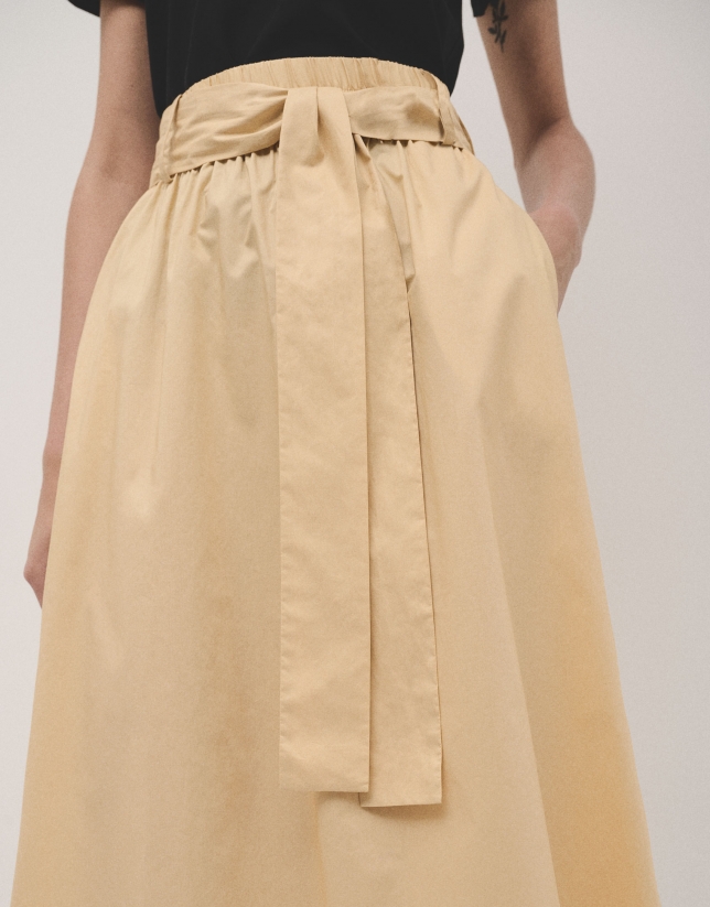 Mustard cotton gathered midi skirt