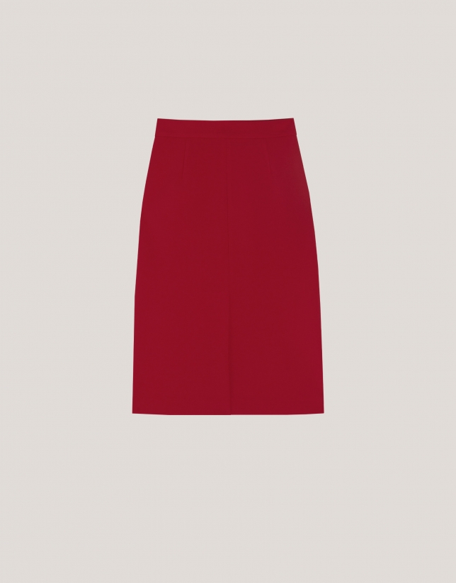 Red midi crepe skirt