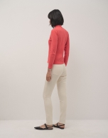 Beige high- waisted slim denim pants 