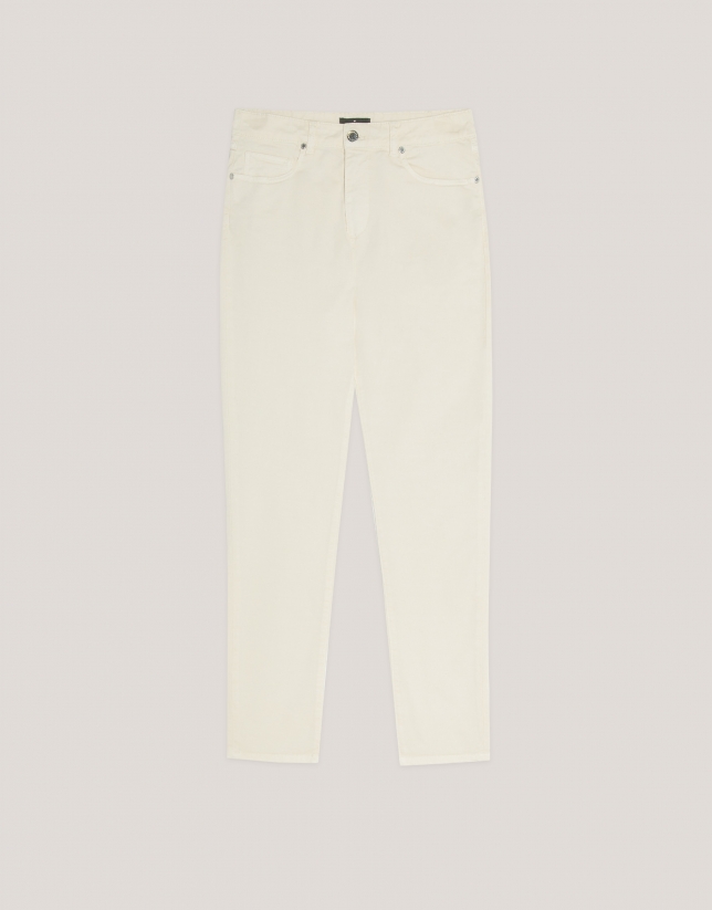 Beige high- waisted slim denim pants 