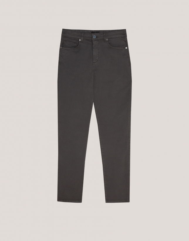 Pantalón vaquero slim talle alto gris