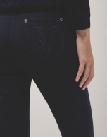 Navy coupe knit slim fit elastic pants