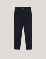 Navy coupe knit slim fit elastic pants