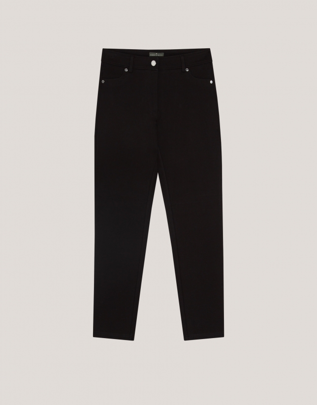 Black coupe knit slim fit elastic pants