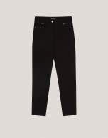 Black coupe knit slim fit elastic pants