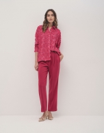 Raspberry straight crepe pants with darts