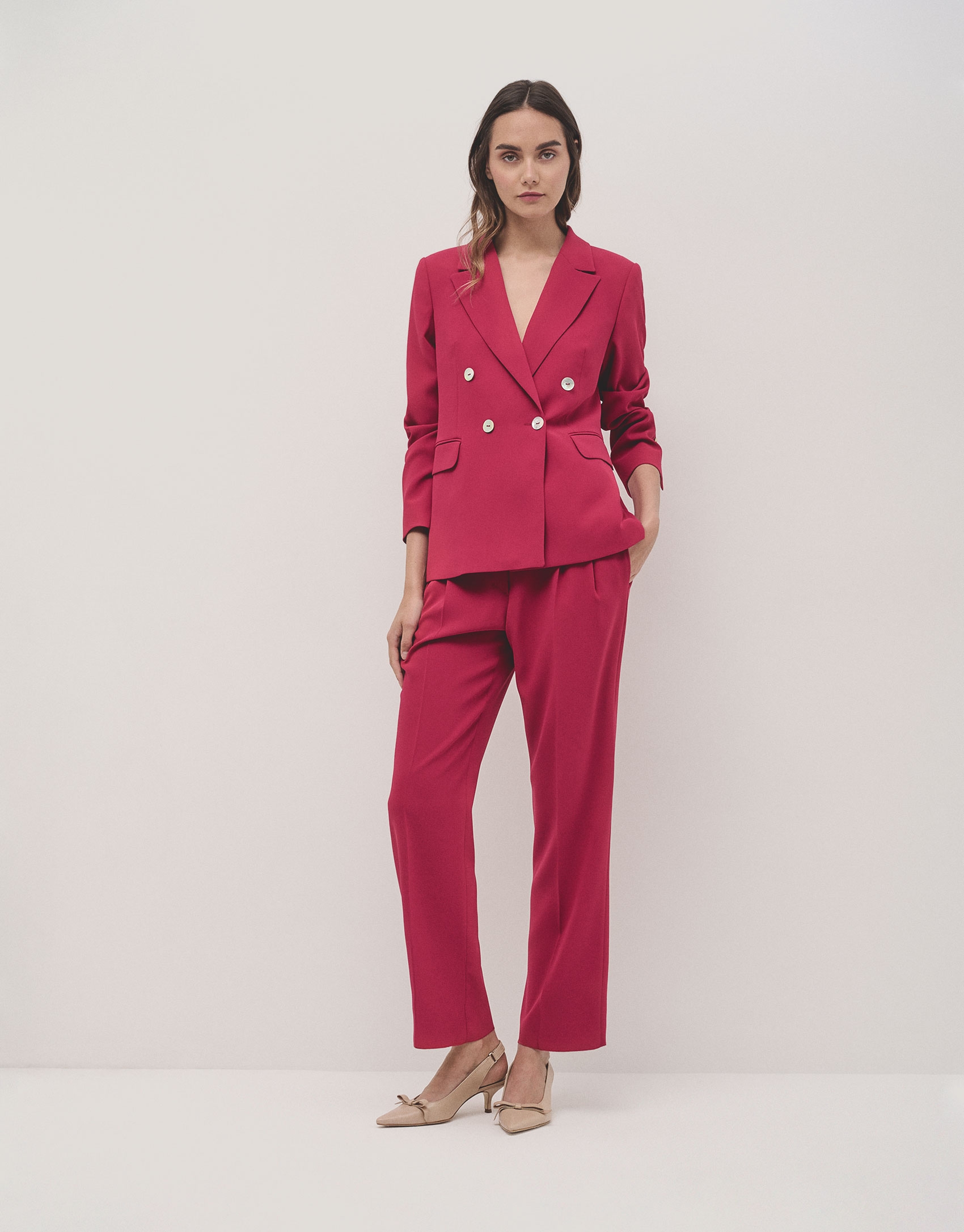 Raspberry straight crepe pants with darts