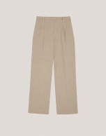 Beige straight double crepe pants with darts