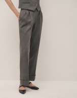 Grey double crepe tailored pants with rolled-up hem