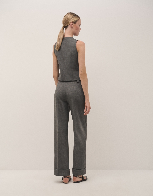 Grey double crepe tailored pants with rolled-up hem