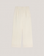 Ecru crepe tailored pants with rolled-up hem