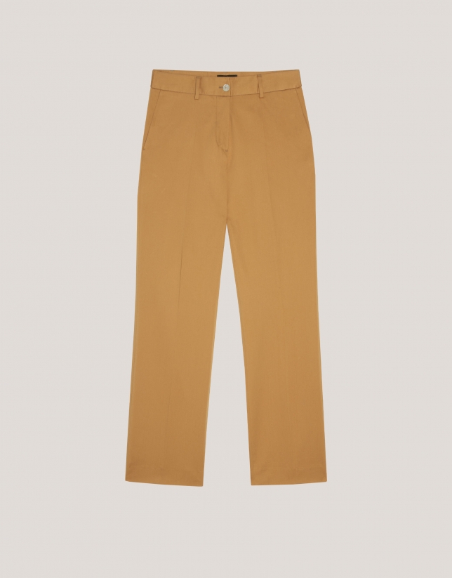 Mustard straight cotton satin pants