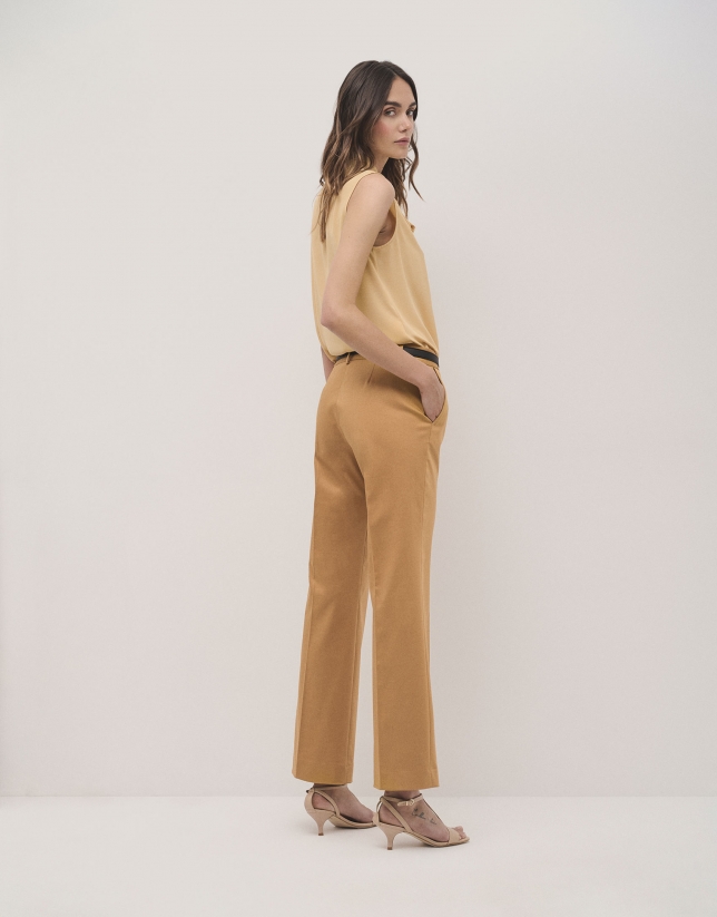 Mustard straight cotton satin pants