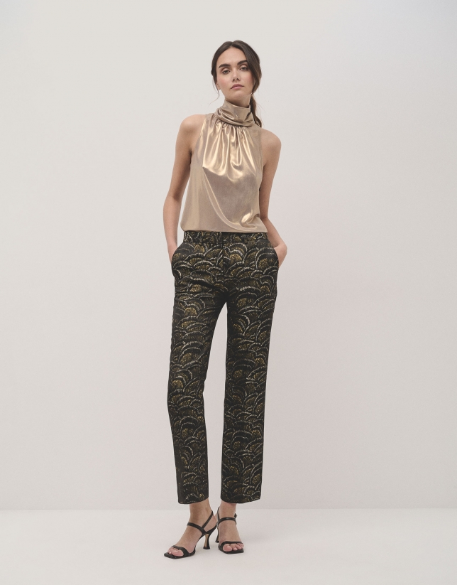 Straight jacquard golden waves pants