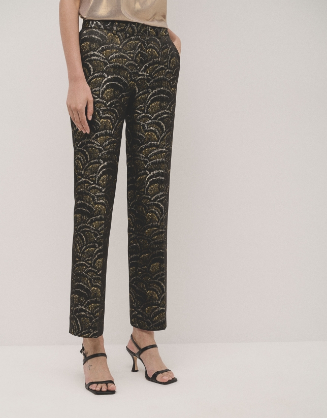 Straight jacquard golden waves pants