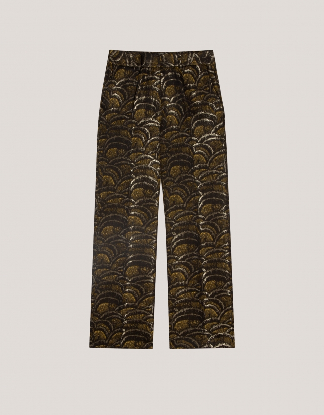 Pantalón recto jacquard dorado ondas