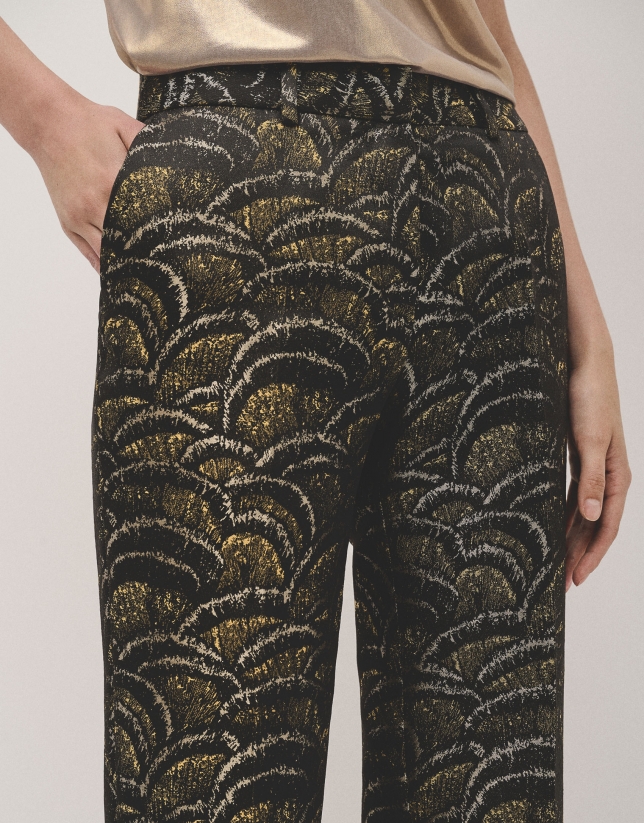 Pantalón recto jacquard dorado ondas