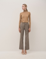 Beige and blue straight microprint pants