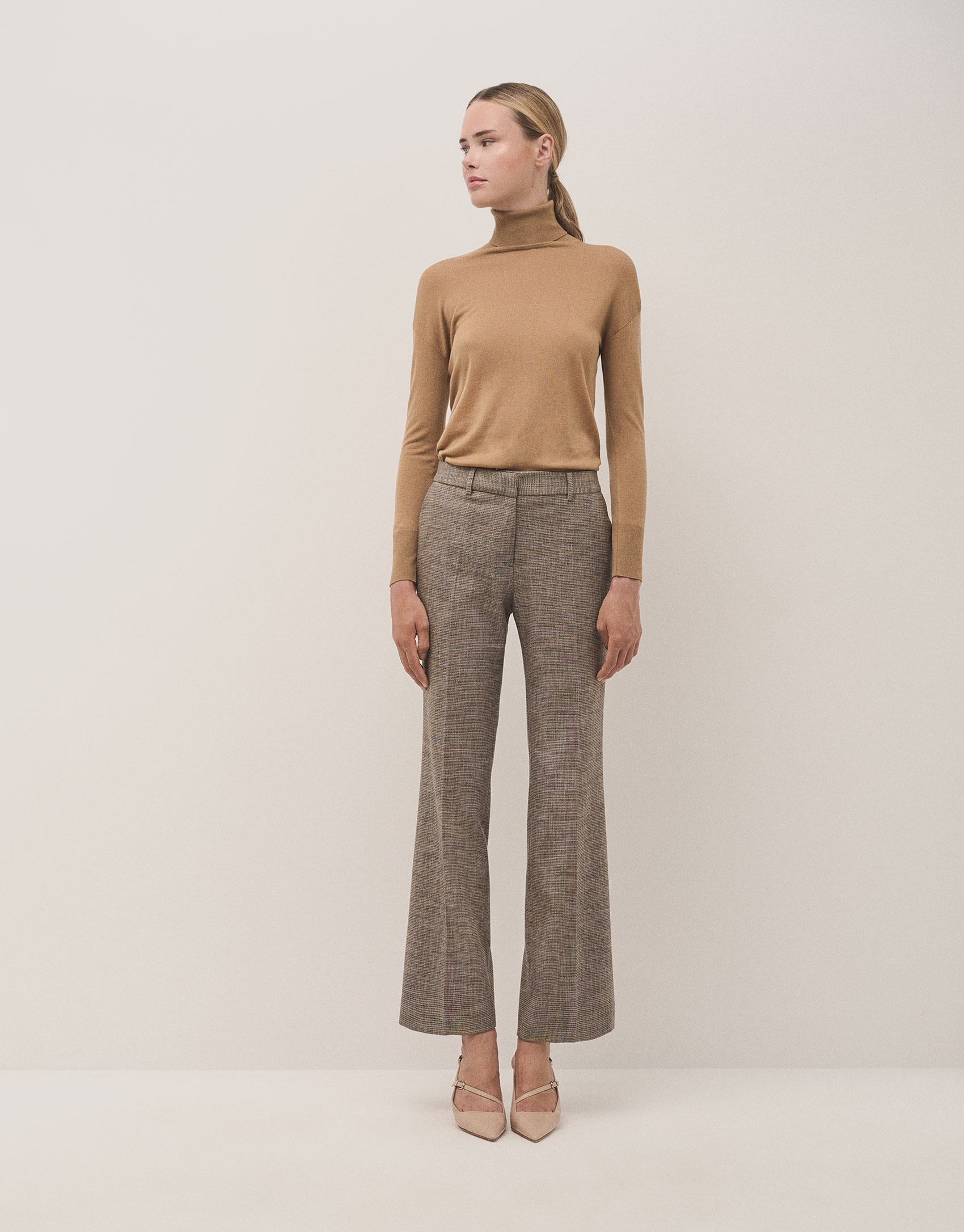 Beige and blue straight microprint pants