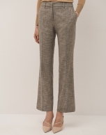 Beige and blue straight microprint pants