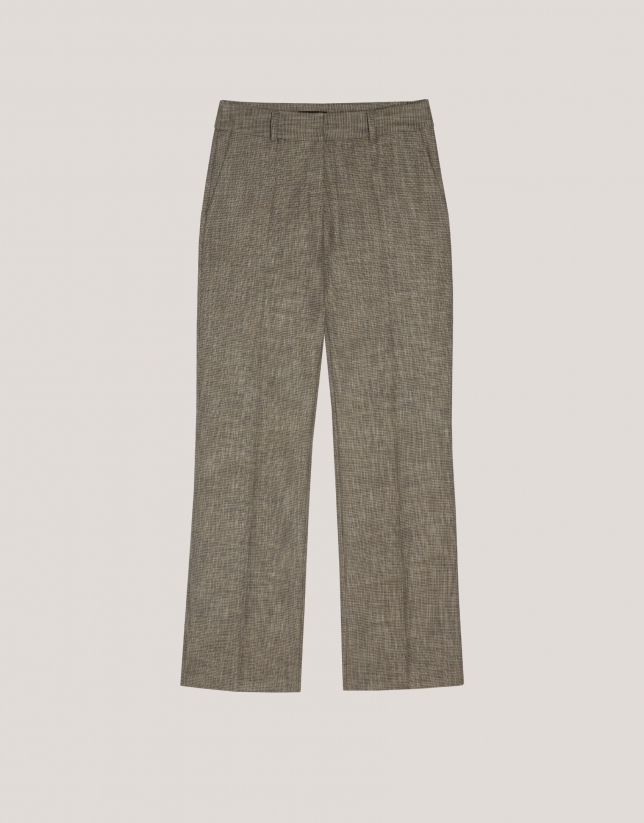 Beige and blue straight microprint pants