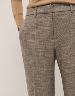 Beige and blue straight microprint pants