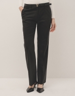 Black straight pinstripe pants