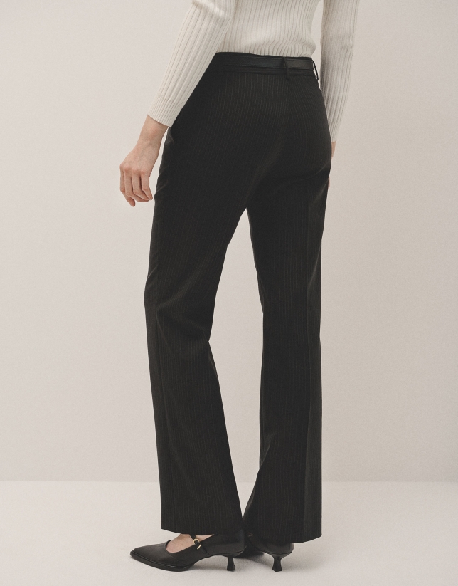 Black straight pinstripe pants