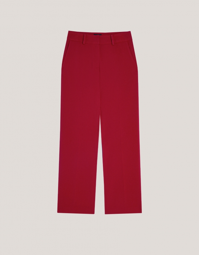 Red straight crepe pants 