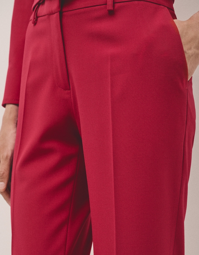 Red straight crepe pants 