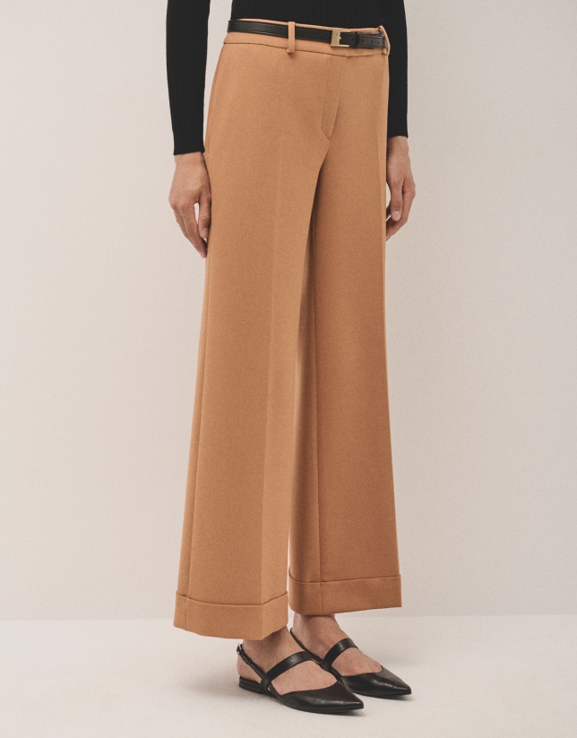 Tile colored double crepe tailored pants