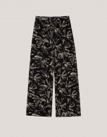 Black and beige floral print palazzo pants