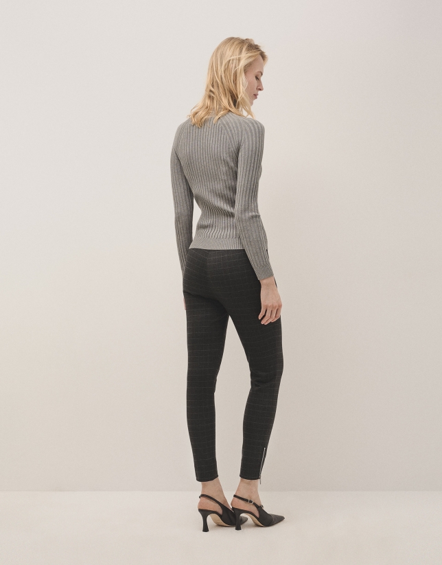 Grey elastic checked knit leggings 