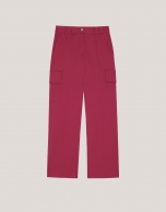 Raspberry cotton satin pants with pockets