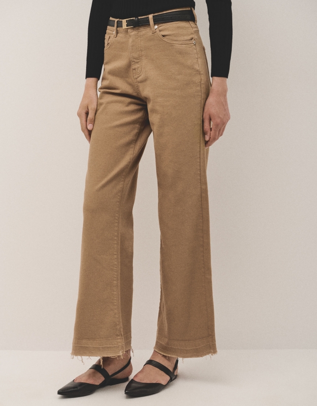 Wide beige denim trousers