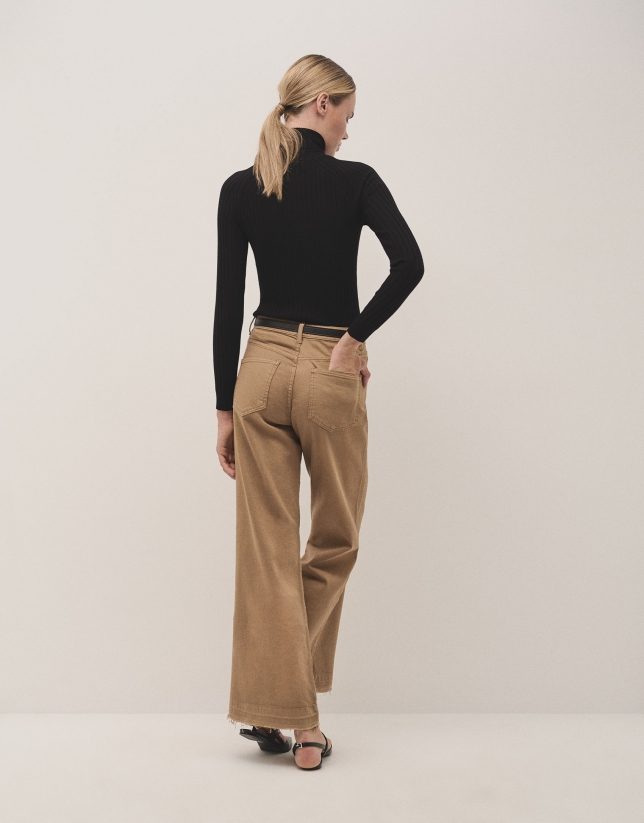 Wide beige denim trousers