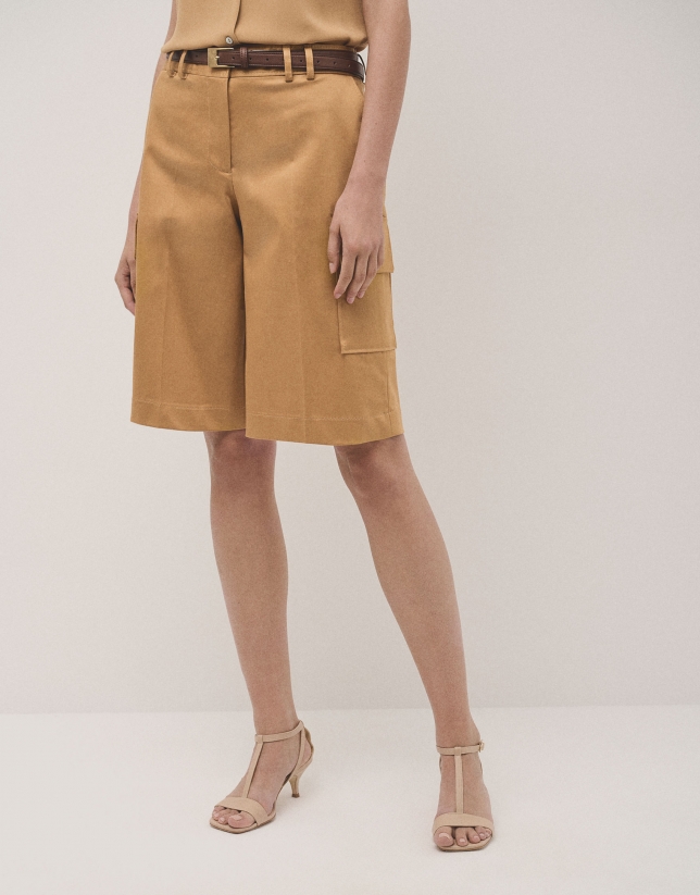 Mustard satin cotton bermuda