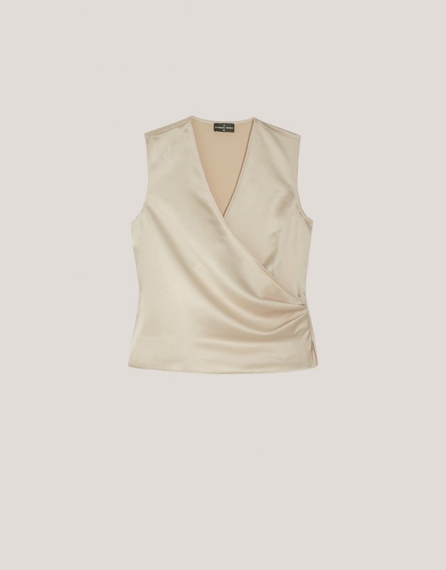 Light beige satin crossbody top 