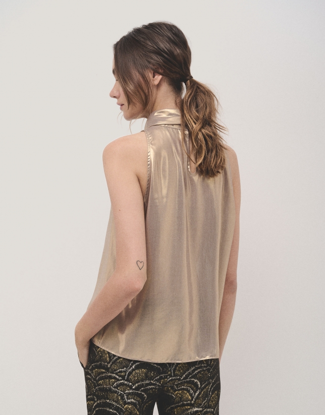 Golden lamé halter neck top